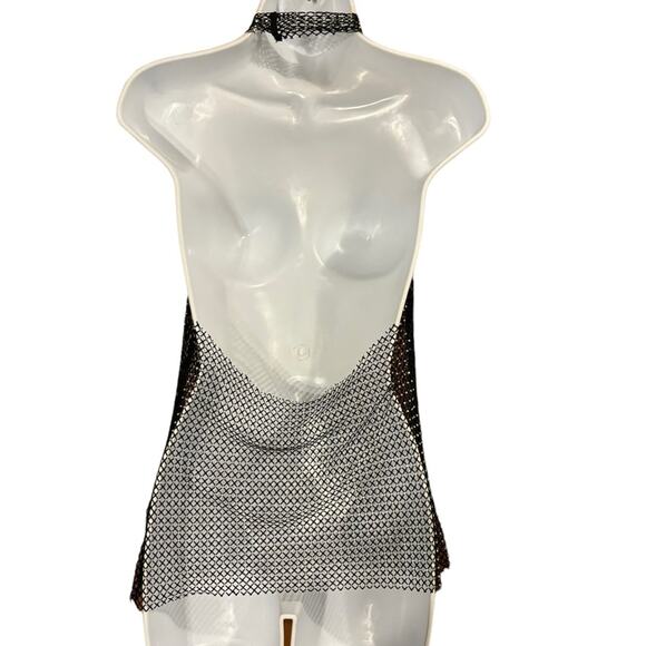 PrettyLittleThing Rhinestone Fishnet Halter Neck Long Top - Picture 3 of 6